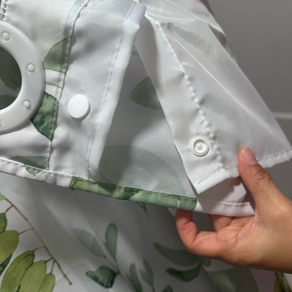 No Hooks Needed Botanical Shower Curtain with Snap-In Liner Washable Waterproof - Picture 3 of 7